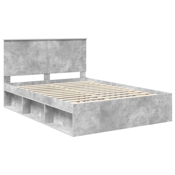 vidaXL Cadru de pat cu headboard Beton 160 x 200 cm Lemn de pin masiv