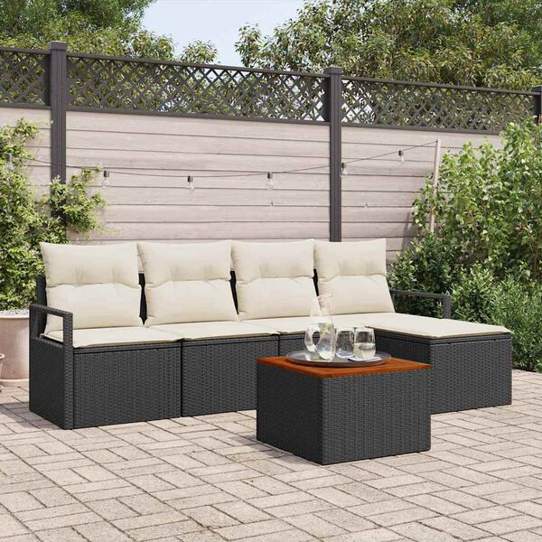 vidaXL Set de canapele pentru grădină cu pernă 6 pcs Negru Rattan poli