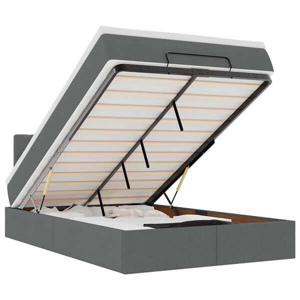vidaXL Pat otoman cu saltea și LED-uri, gri &icirc;nchis, 120x200 cm, textil