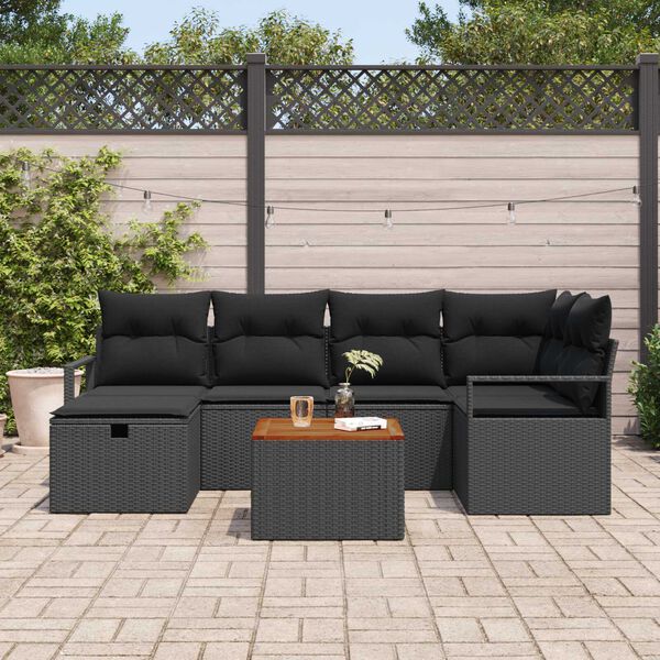 vidaXL Set de canapele pentru grădină cu pernă 7 pcs Negru Rattan poli