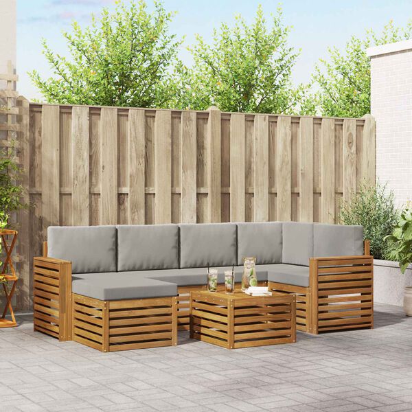 vidaXL Set canapea sectională cu pernă 7 pcs Gri natural și deschis