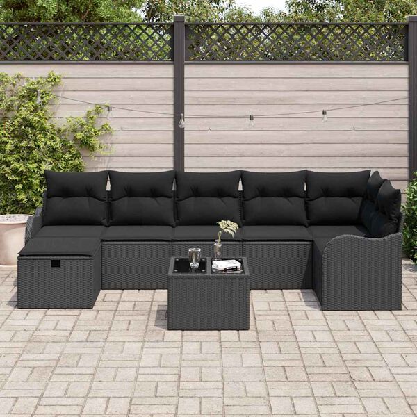 vidaXL Set de canapele pentru grădină cu pernă 8 pcs Negru Rattan poli