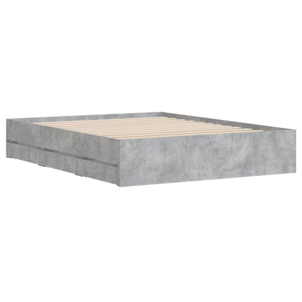 vidaXL Cadru de pat cu sertare, gri beton, 140x190 cm, lemn prelucrat