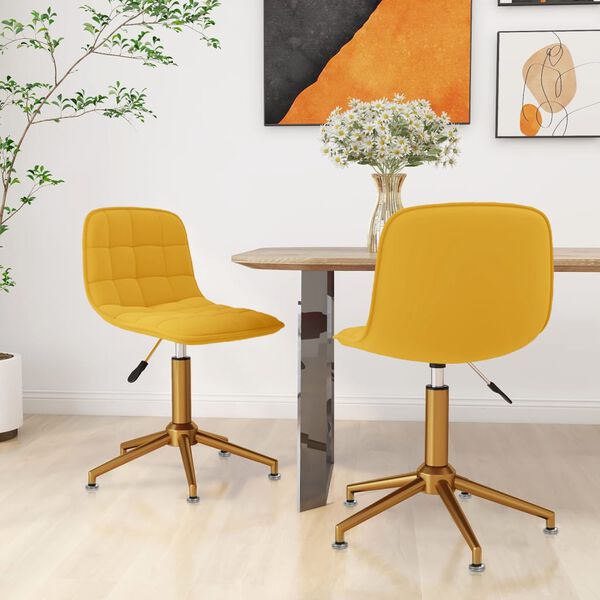 vidaXL Scaune de bucătărie pivotante, 2 buc., galben muștar, catifea