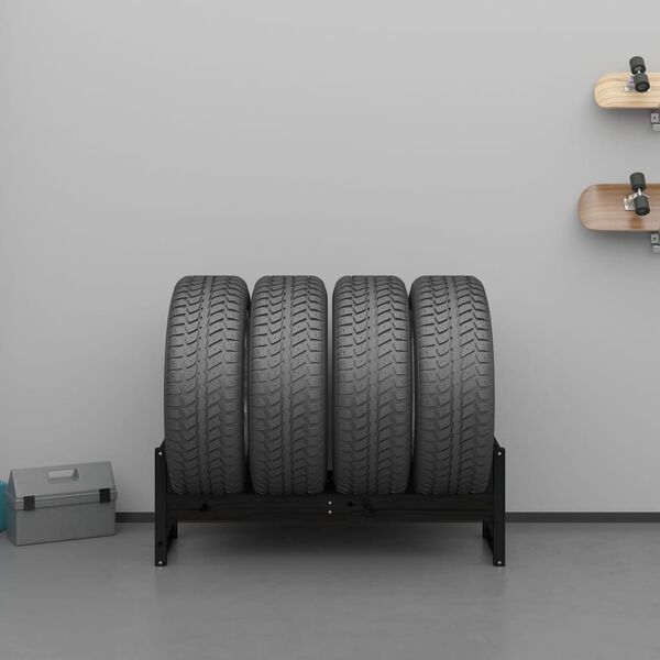 vidaXL Suport de anvelope, negru, 120x40x40 cm, lemn masiv de pin