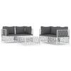 vidaXL Set mobilier de grădină, 5 piese, cu perne, alb, oțel