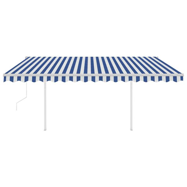 vidaXL Copertină retractabilă automat, cu st&acirc;lpi, albastru&alb 4,5x3 m