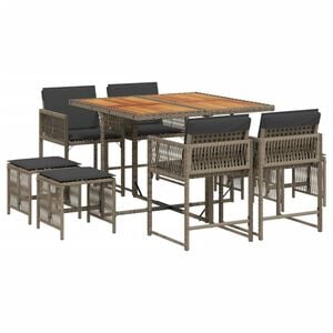 vidaXL Set mobilier grădină cu perne, 9 piese, gri, poliratan