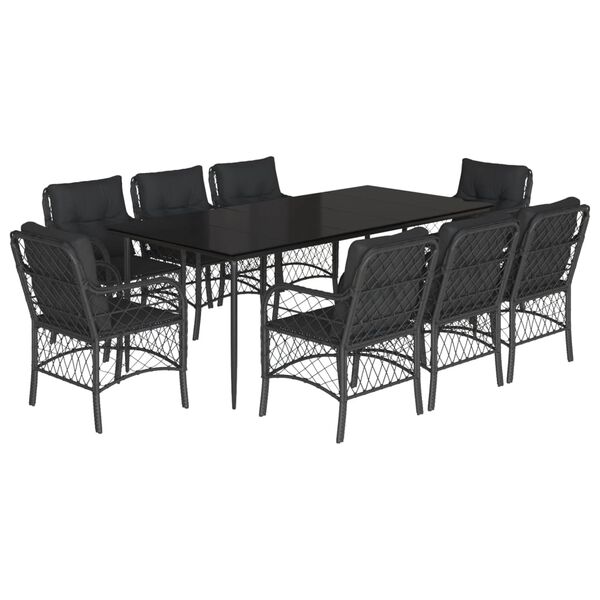 vidaXL Set mobilier de grădină cu perne, 9 piese, negru, poliratan