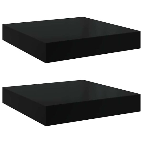 vidaXL Rafturi de perete 2 buc. negru extralucios 23x23,5x3,8 cm, MDF