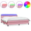 vidaXL Pat cu arcuri cu saltea și LED, roz, 180x210 cm, catifea