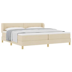 vidaXL Pat cu arcuri cu saltea cu headboard Crem 200 x 200 cm țesătură