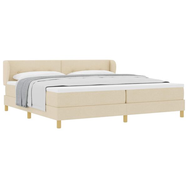 vidaXL Pat cu arcuri cu saltea cu headboard Crem 200 x 200 cm țesătură