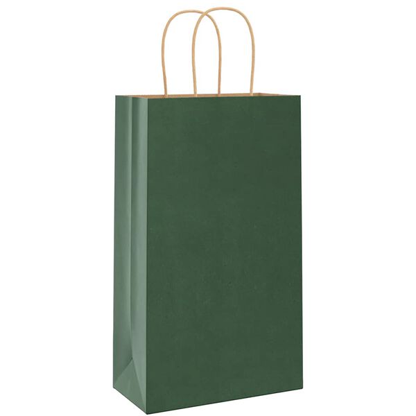 vidaXL Pungi de h&acirc;rtie 50 buc cu m&acirc;nere verde 21x11x36 cm