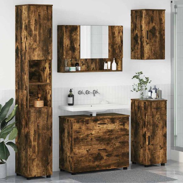 vidaXL Set de mobilier pentru baie cu sertar 5 pcs Stejar fumuriu