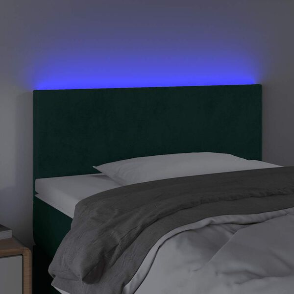 vidaXL Tăblie de pat cu LED, verde &icirc;nchis, 90x5x78/88 cm, catifea