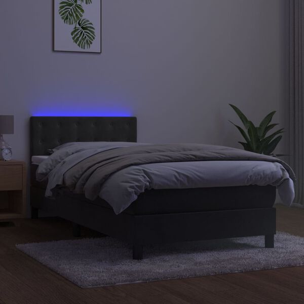 vidaXL Pat continental cu saltea și LED, gri &icirc;nchis, 80x200 cm catifea
