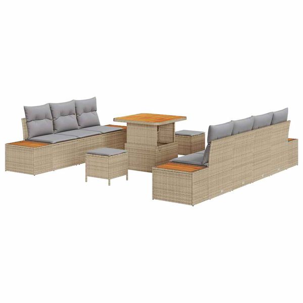vidaXL Set de canapele pentru grădină cu pernă 10 pcs Bej Rattan poli