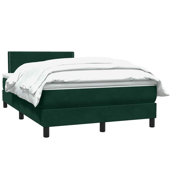 vidaXL Pat box spring cu saltea, verde &icirc;nchis, 120x210 cm, catifea