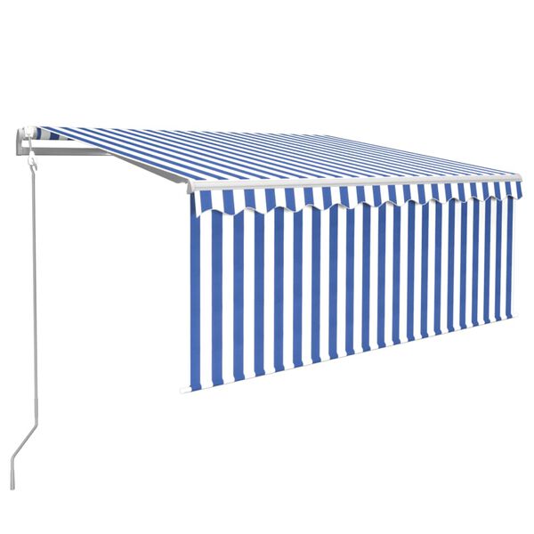vidaXL Copertină retractabilă automat cu stor, albastru&alb, 3,5x2,5 m