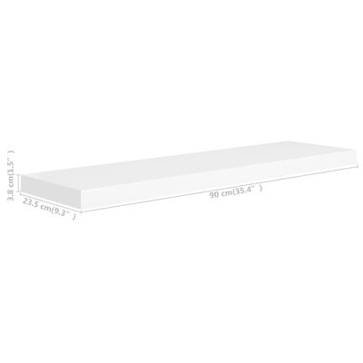 vidaXL Raft de perete suspendat, alb, 90x23,5x3,8 cm, MDF