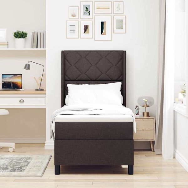 vidaXL Pat cu arcuri cu saltea Maro &icirc;nchis 80 x 200 cm țesătură