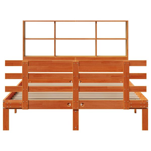 vidaXL Pat cu bibliotecă fără saltea maro 150x200 cm lemn masiv de pin