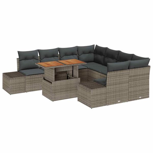 vidaXL Set de canapele pentru grădină 9 pcs Gri Rattan poli