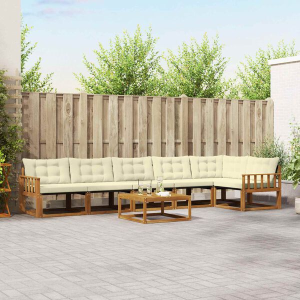 vidaXL Set de canapele de exterior cu pernă 7 pcs Natural și Crem
