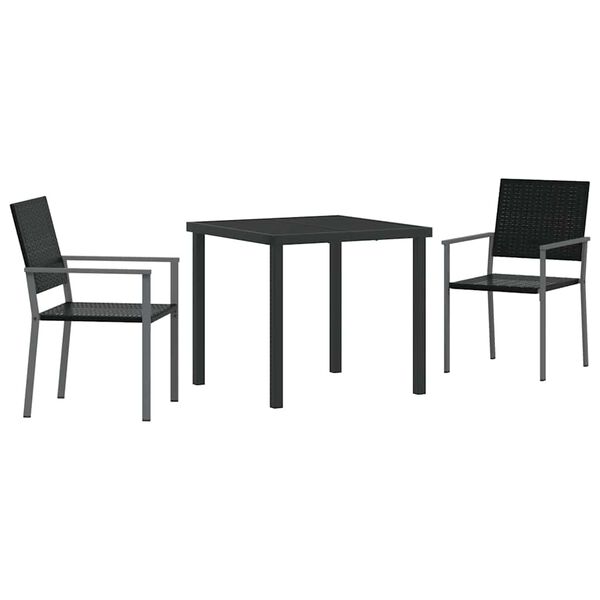 vidaXL Set de masă pentru grădină 3 pcs Negru Ratan PE