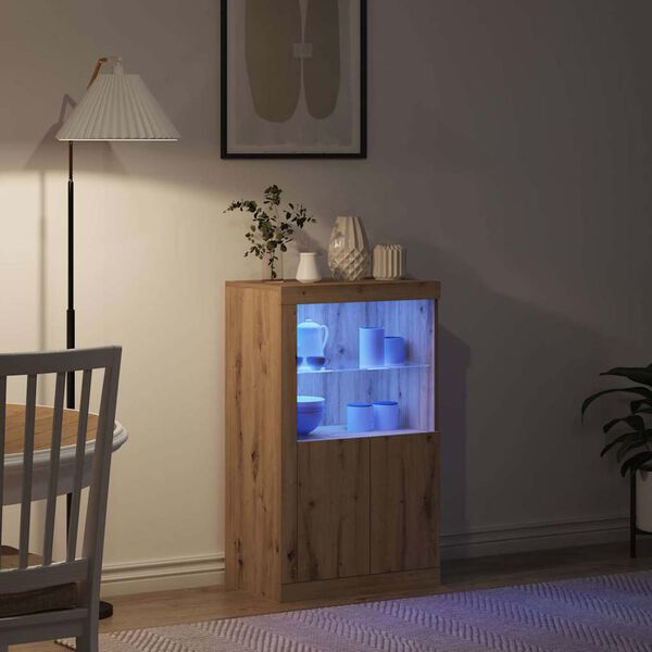 vidaXL Bufet LED Stejar Artizanal 60,5 x 37 x 100 cm Lemn compozit