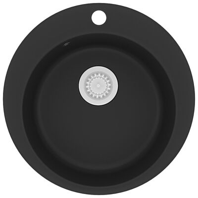 vidaXL Chiuvetă de bucătărie din granit cu o cuvă, negru, rotund