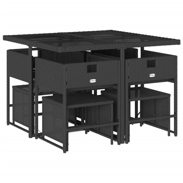 vidaXL Set mobilier de grădină cu perne, 9 piese, negru, poliratan