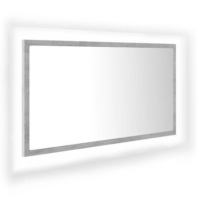 vidaXL Oglindă de baie cu LED, gri beton, 80x8,5x37 cm, acril