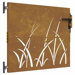vidaXL Poartă de grădină 85x100 cm, oțel corten, design cu iarbă