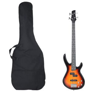 vidaXL Chitara bass electrică &icirc;ncepători, cu husă, maro/negru, 4/4 46"