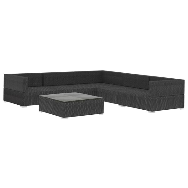 vidaXL Set mobilier de grădină cu perne, 6 piese, negru, poliratan