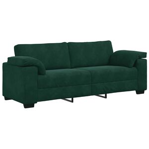 vidaXL Canapea cu 3 locuri, verde &icirc;nchis, 220x77x82 cm, catifea