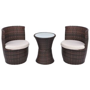vidaXL Set mobilier bistro cu perne, 3 piese, maro, poliratan