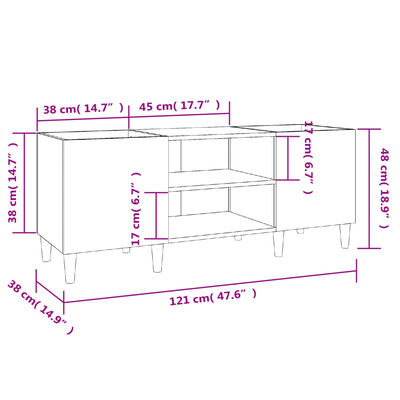 vidaXL Dulap pentru discuri gri sonoma, 121x38x48 cm, lemn prelucrat