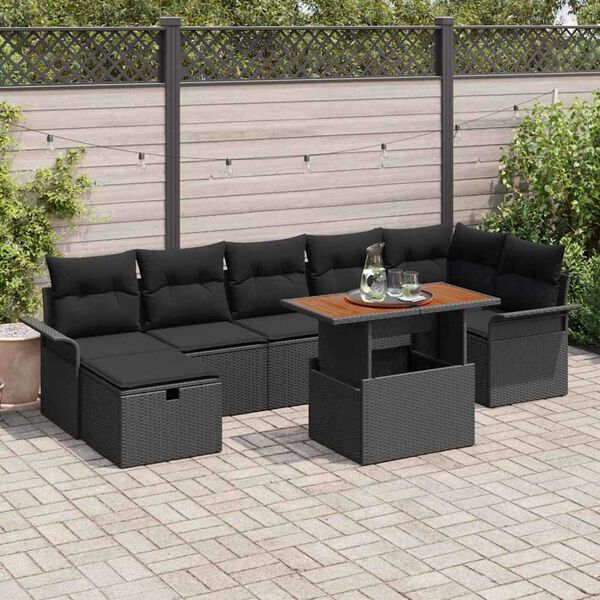 vidaXL Set de canapele pentru grădină 8 pcs Negru poliratan