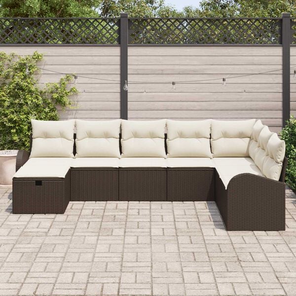 vidaXL Set de canapele pentru grădină cu pernă 8 pcs Maro Rattan poli