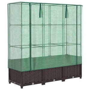 vidaXL Strat &icirc;nălțat cu husă de seră, aspect ratan, 120x40x138 cm