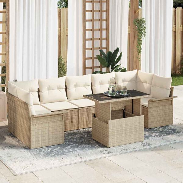 vidaXL Set de canapele pentru grădină cu pernă 8 pcs Bej Poli Rattan