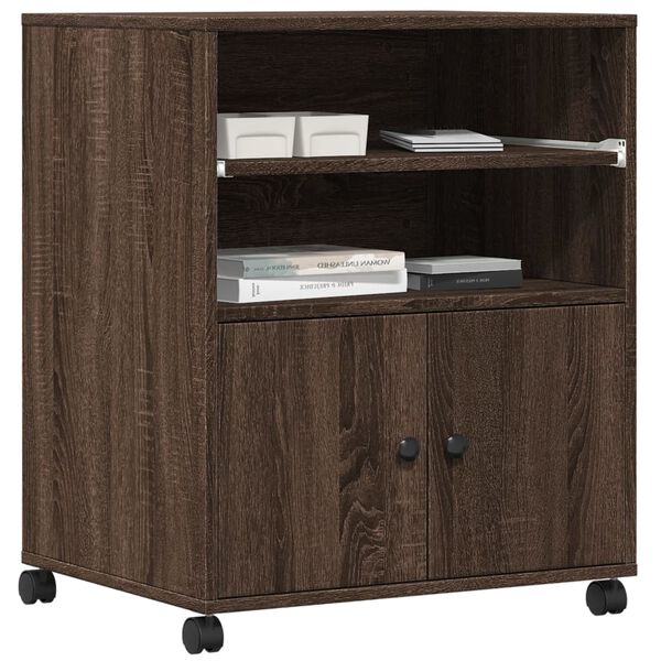 vidaXL Suport pentru imprimantă cu roți, stejar maro, 60x48x74 cm