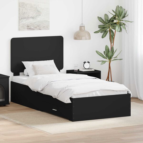 vidaXL Cadru de pat cu headboard Negru 75 x 190 cm Lemn compozit