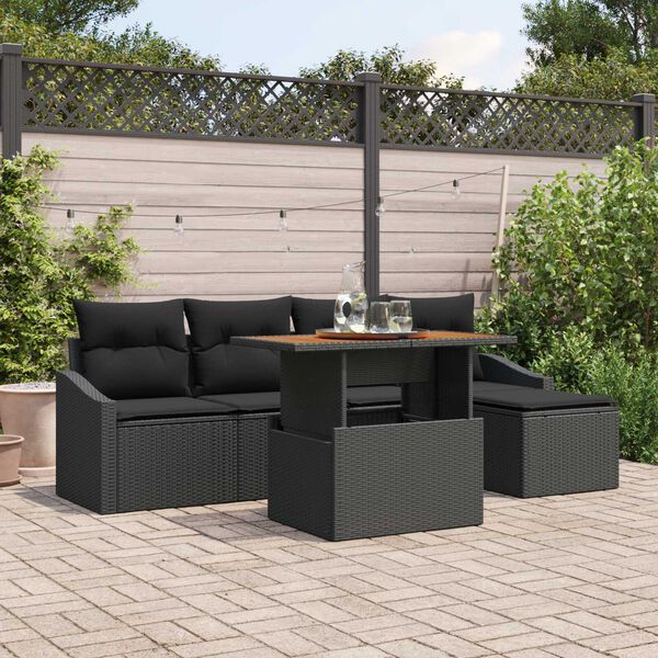 vidaXL Set de canapele pentru grădină 6 pcs Negru Rattan poli