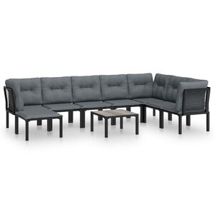 vidaXL Set mobilier de grădină, 9 piese, negru și gri, poliratan