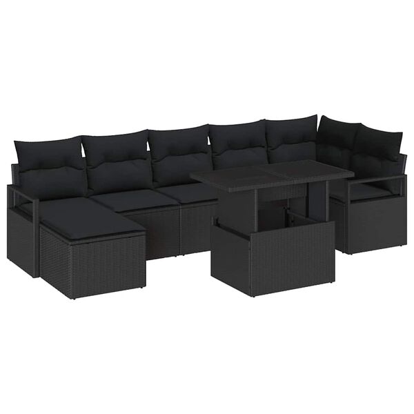 vidaXL Set de canapele pentru grădină 8 pcs Negru poliratan