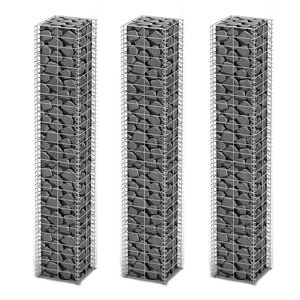 vidaXL Set gabioane, 3 buc, s&acirc;rmă galvanizată, 25 x 25 x 150 cm